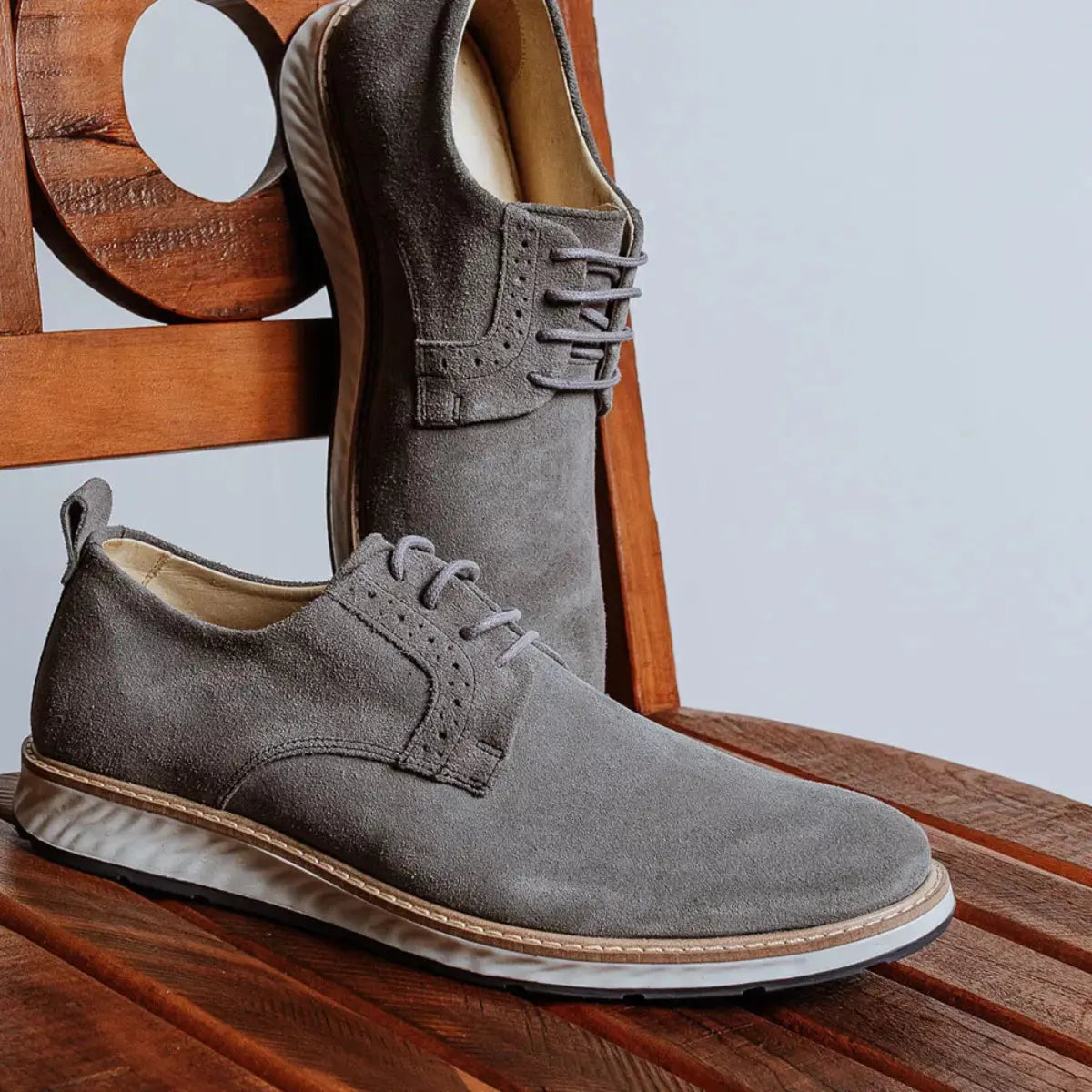 Sapato Derby Masculino Casual em Couro Premium Cinza Salvatore