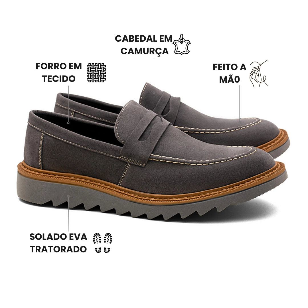 Sapato Loafer Masculino Tratorado Louis Camurça Titânio