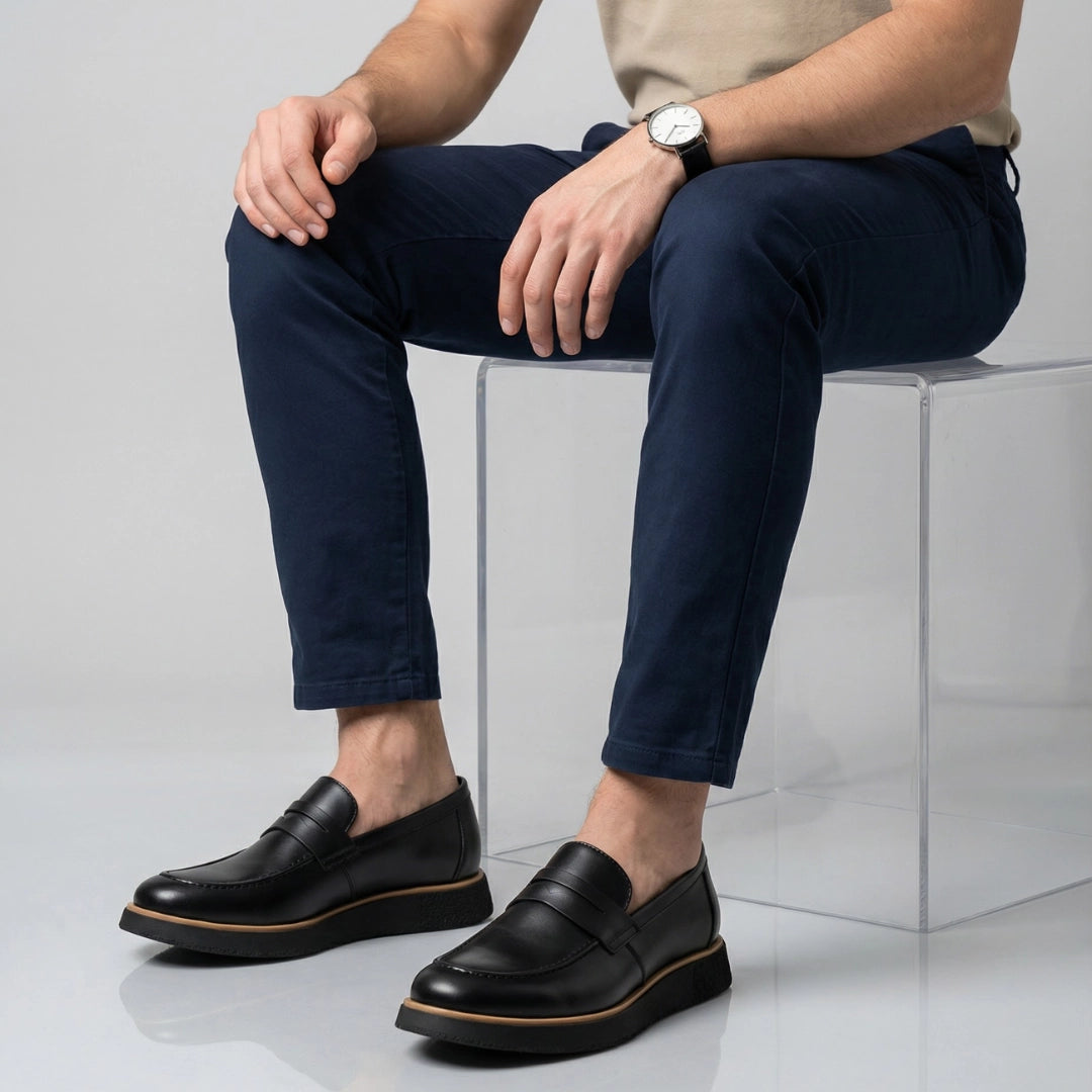 Loafer All Black combinado com calça social azul
