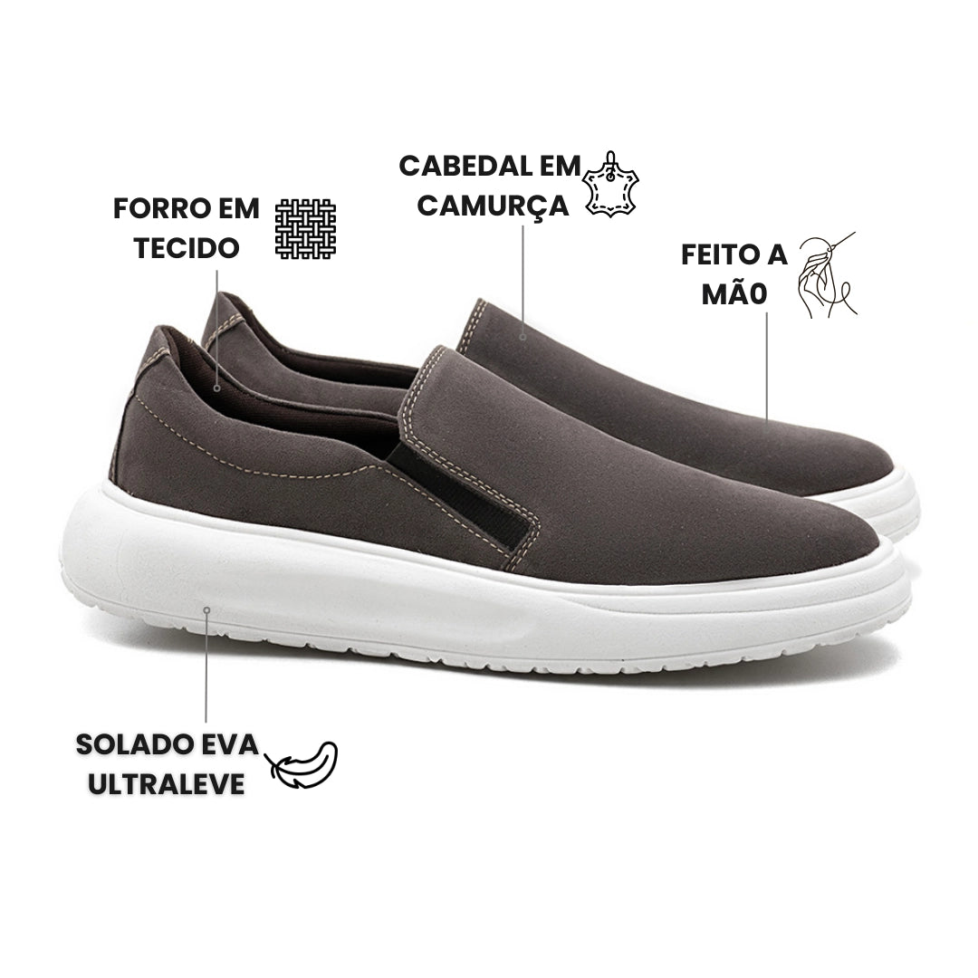 Tênis Slip On Masculino Vinci Camurça Cinza