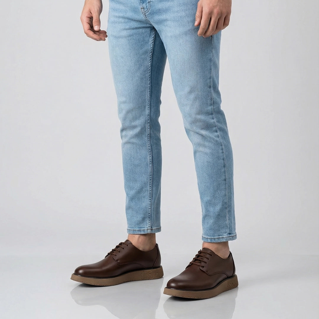 Sapato derby masculino Monaco café em couro premium