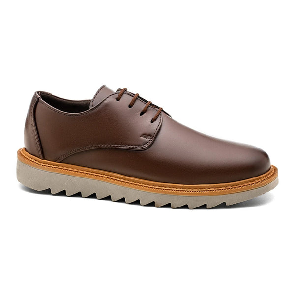 Sapato derby masculino café em couro premium com solado tratorado
