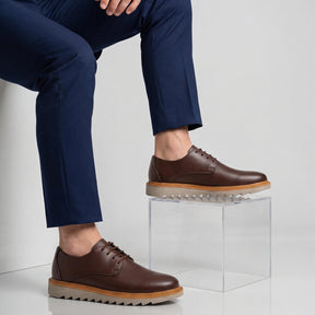 Sapato derby masculino café em couro premium para trabalho e eventos formais