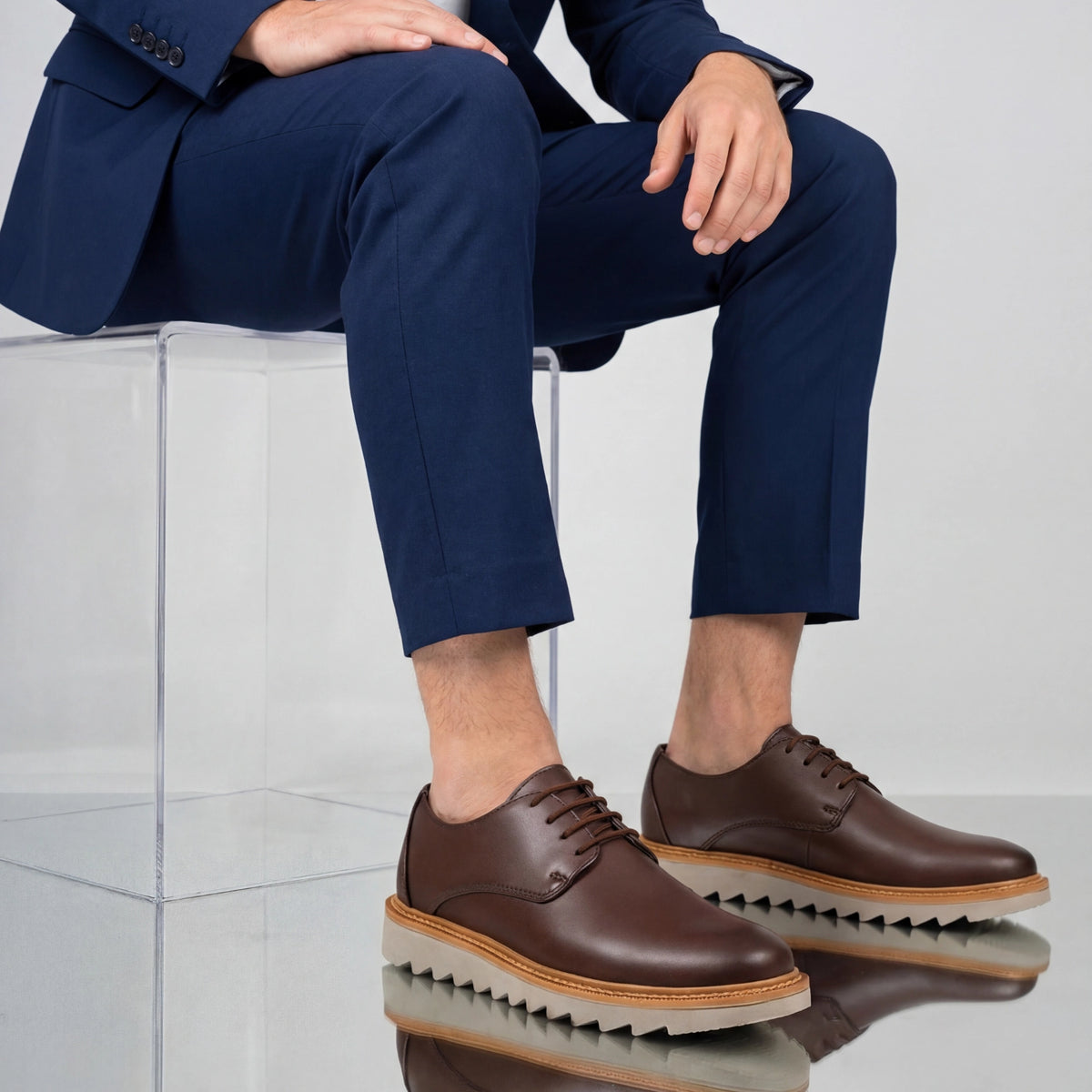 Sapato derby tratorado masculino café