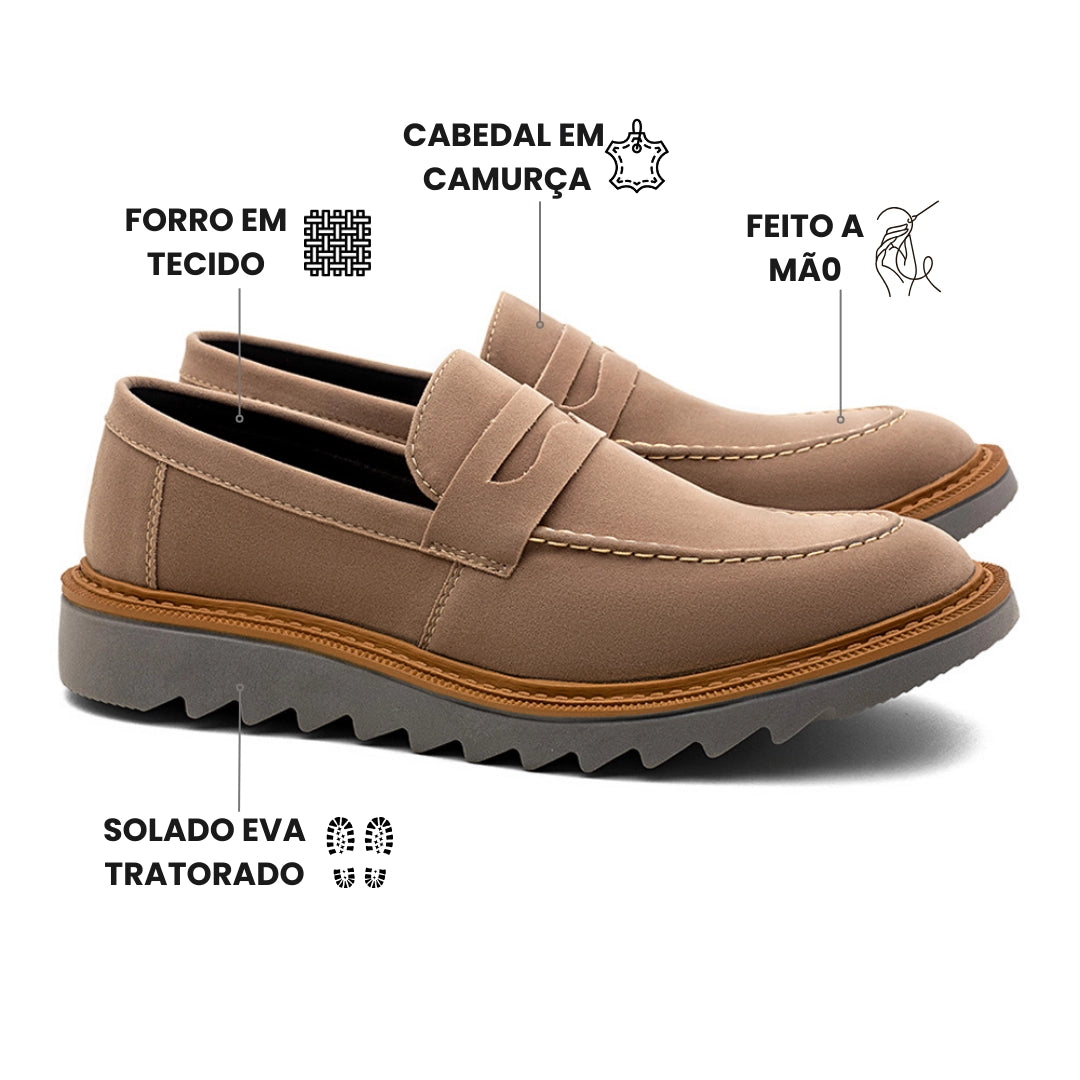 Sapato Loafer Masculino Tratorado Louis Camurça Ginger