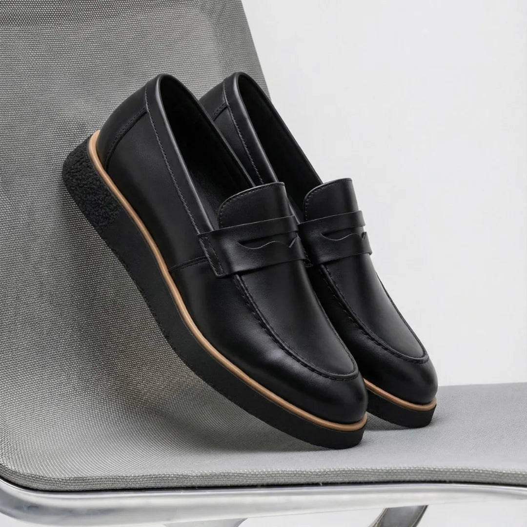 Sapato loafer casual vincenzo all black em couro premium 