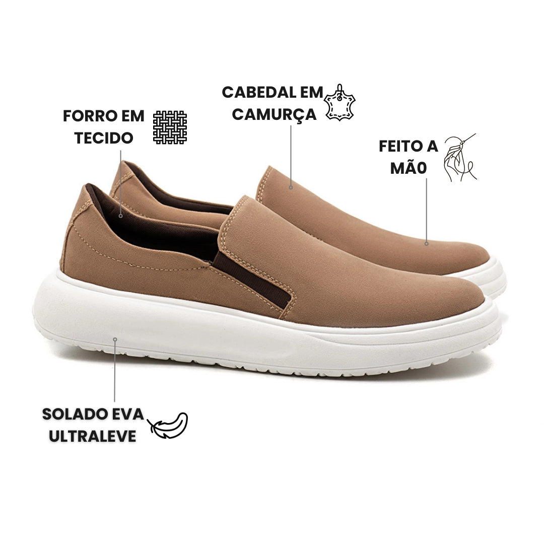Tênis Slip On Masculino Vinci Camurça Areia
